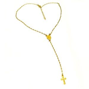 NEW Gold tone rosary bead style religious prayer Catholic necklace